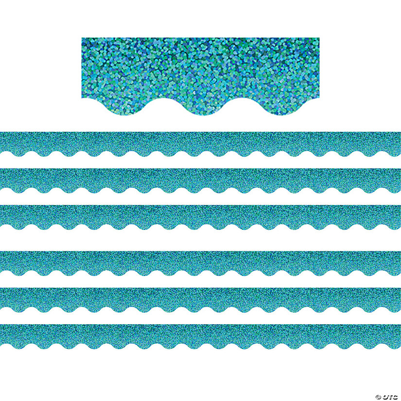 Teacher Created Resources Teal Sparkle Scalloped Border Trim, 35 Feet Per Pack, 6 Packs Image