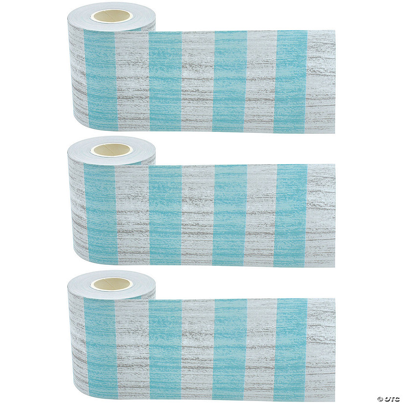 Teacher Created Resources Vintage Blue Stripes Straight Rolled Border Trim, 50 Feet Per Roll, Pack of 3 Image