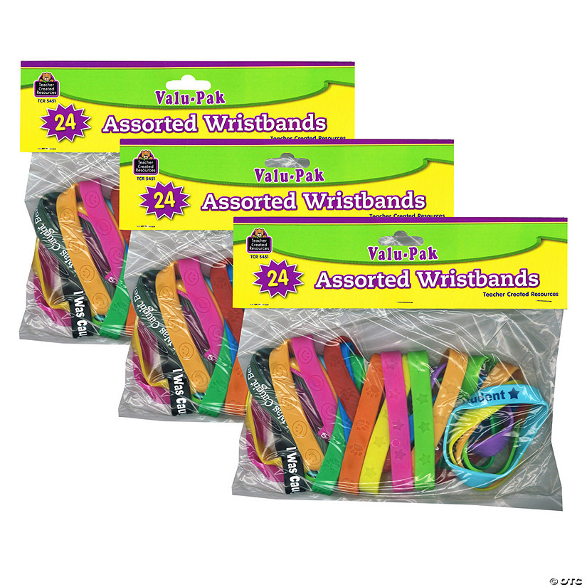 Teacher Created Resources Wristbands Valu-Pak, Assorted, 24 Per Pack, 3 Packs Image