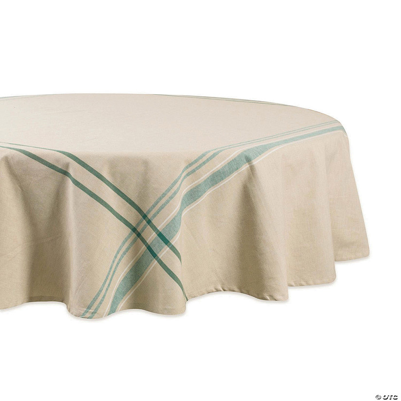 Teal French Stripe Tablecloth 70 Round Image