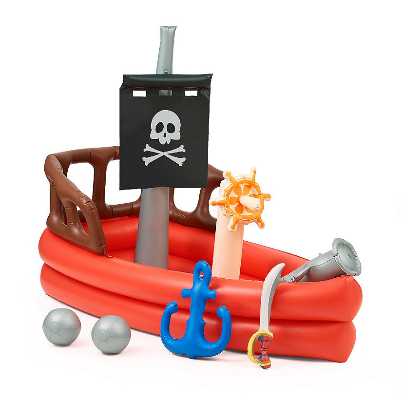 Teamson Kids - Water Fun Pirate boat Inflatable Kiddle Pool with pump - Red Image