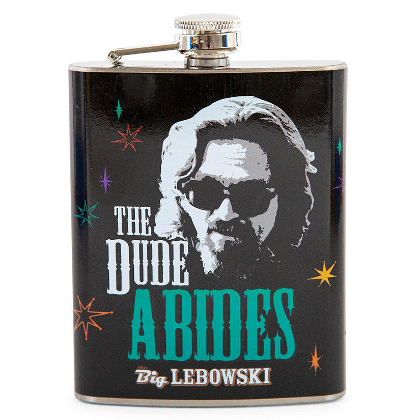 The Big Lebowski "The Dude Abides" Stainless Steel Flask  Holds 7 Ounces Image