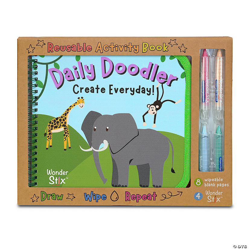 The Pencil Grip Daily Doodler Reusable Activity Book-Wild Animals Cover, Includes 4 Wonder Stix Image
