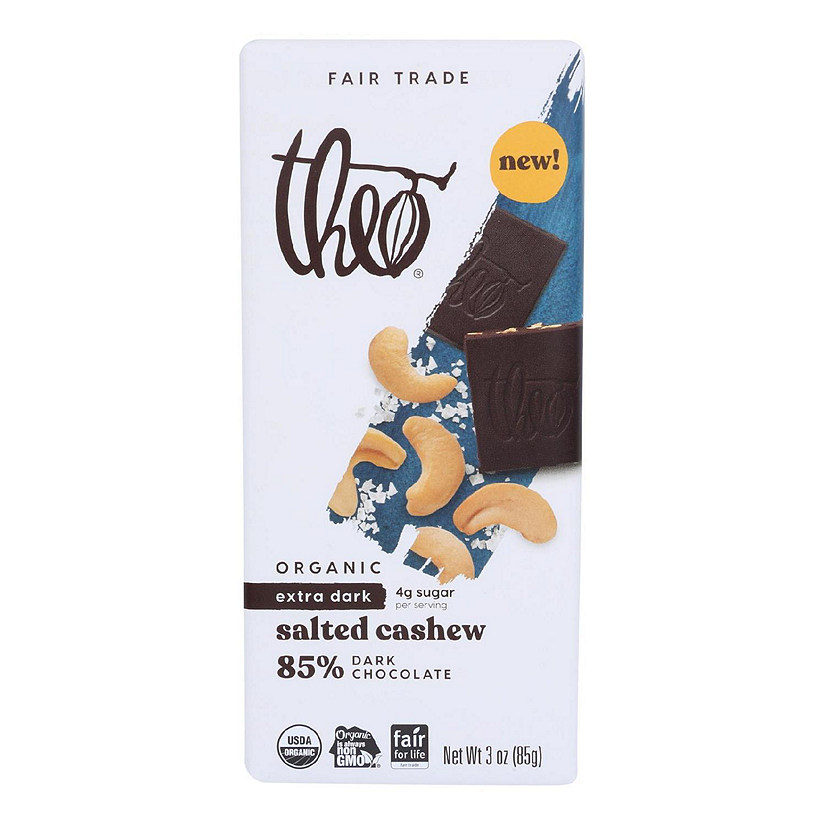 Theo Chocolate - Bar Salted Cshew 85% - Case of 12-3 OZ Image