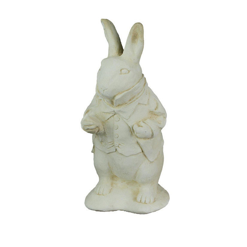 Things2Die4 Alice in Wonderland White Rabbit Antiqued White Finish Solid Cement Statue 14 Inch Image