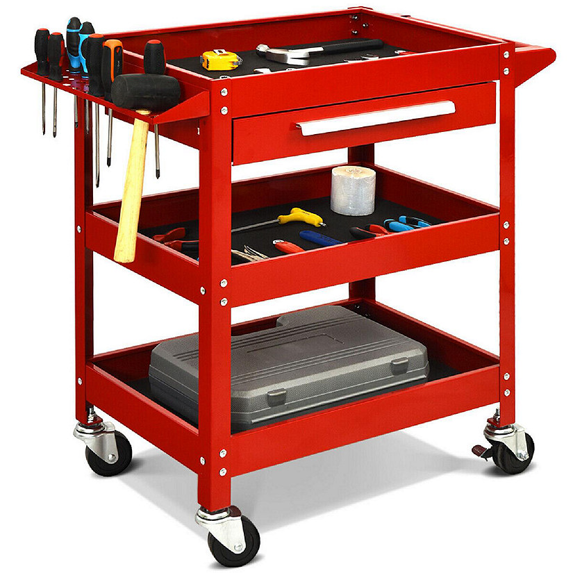 Three Tray Rolling Tool Cart Mechanic Cabinet Storage ToolBox Organizer w/Drawer Image