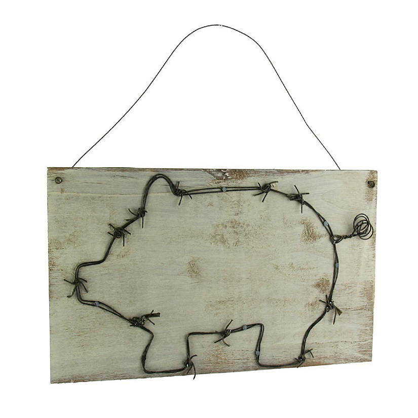 Timeless By Design Decorative Barbed Wired Pig On Rustic Wood Wall Hanging Image