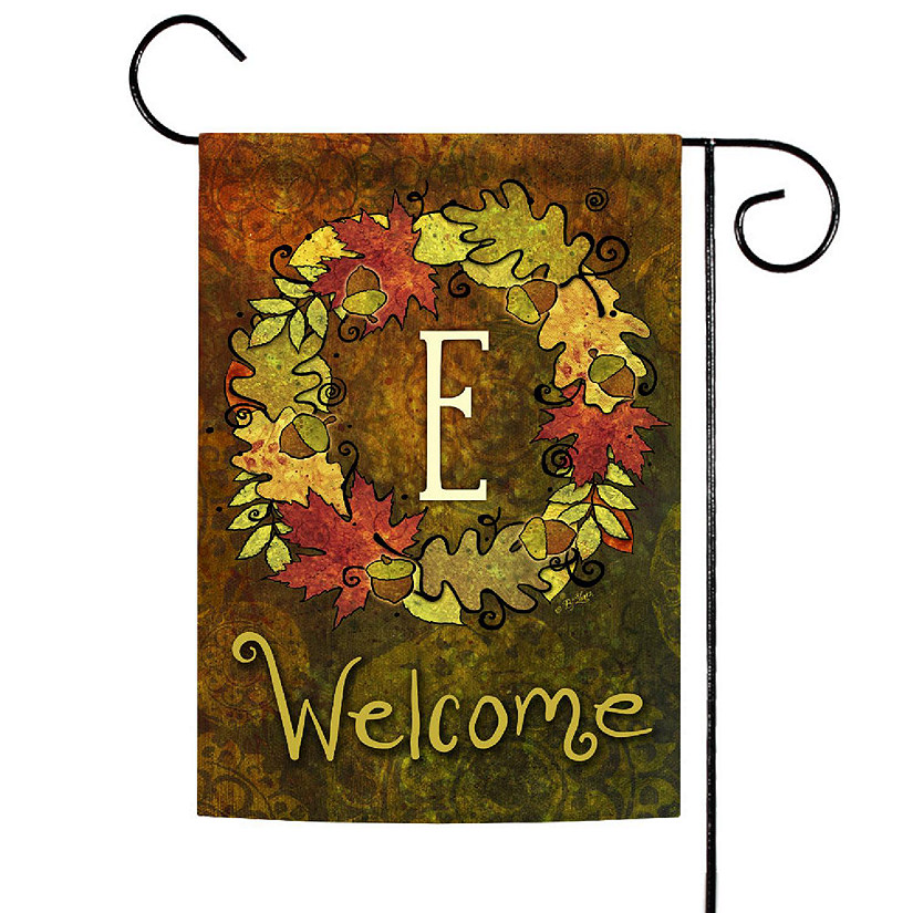 Toland Home Garden 12.5" x 18" Fall Wreath Monogram E Garden Flag Image