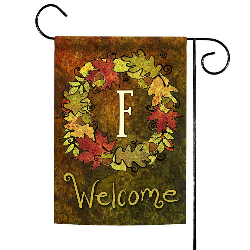 Toland Home Garden 12.5" x 18" Fall Wreath Monogram F Garden Flag Image