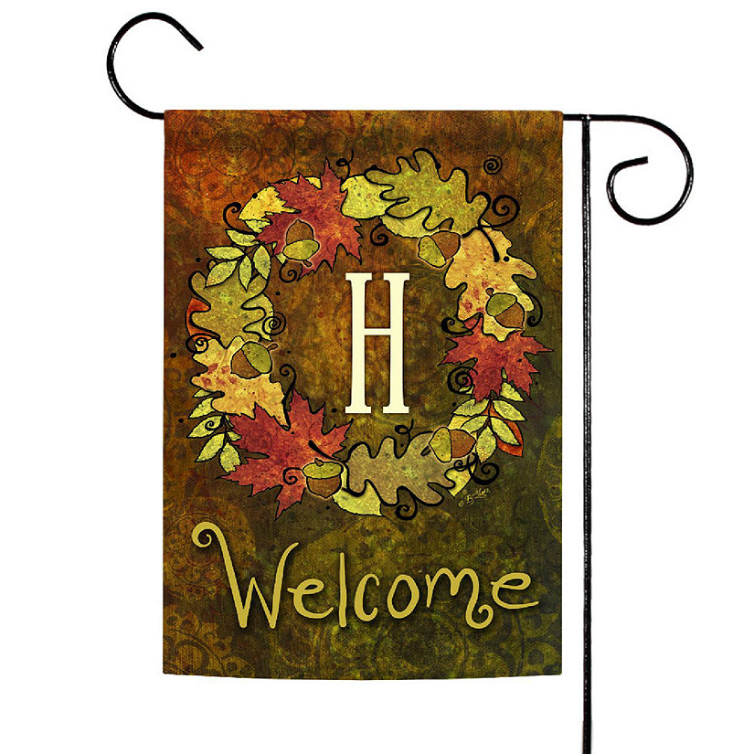 Toland Home Garden 12.5" x 18" Fall Wreath Monogram H Garden Flag Image