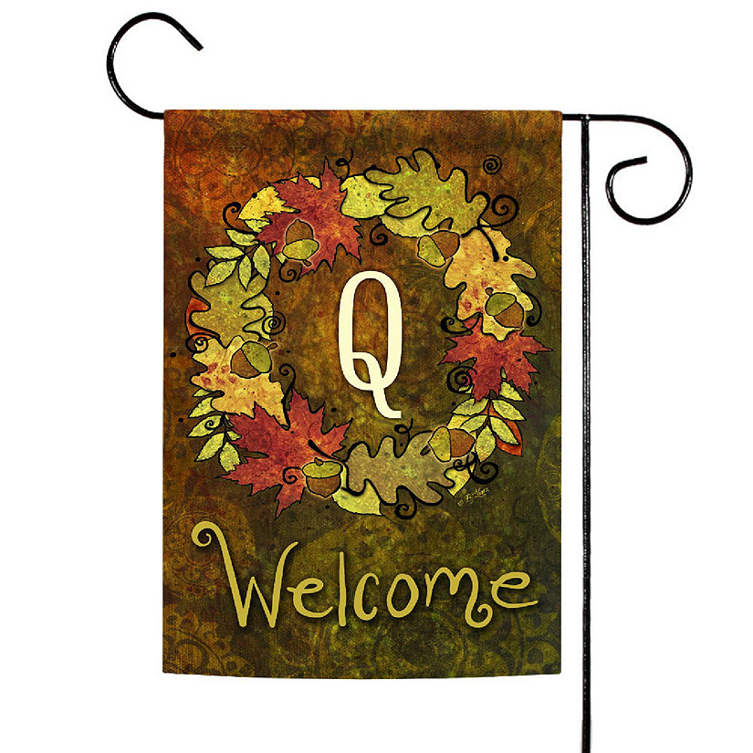 Toland Home Garden 12.5" x 18" Fall Wreath Monogram Q Garden Flag Image