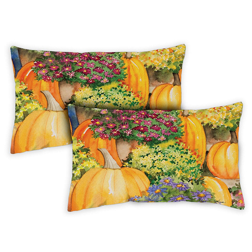 Toland Home Garden 12" x 19" Pumpkins & Mums 12 x 19 Inch Indoor/Outdoor Pillow Case Image