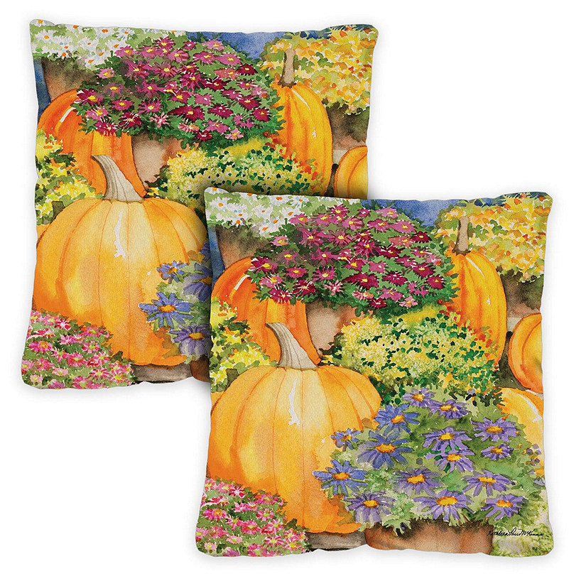 Toland Home Garden 18" x 18" Pumpkins & Mums 18 x 18 Inch Indoor/Outdoor Pillow Case Image