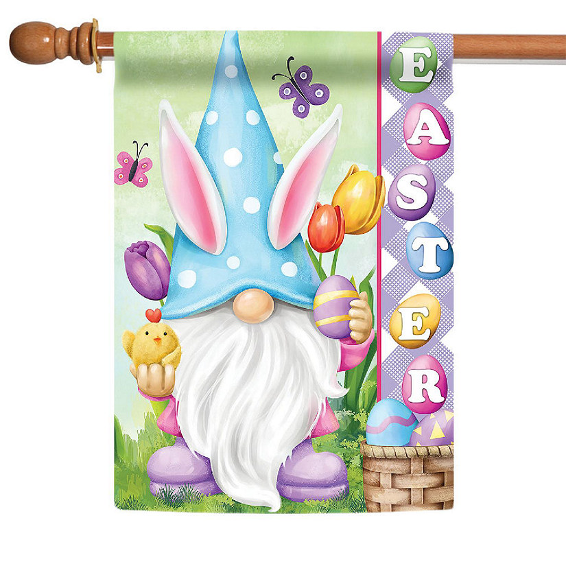 Toland Home Garden 28" x 40" Bunny Gnome Egg Hunt Double Sided House Flag Image