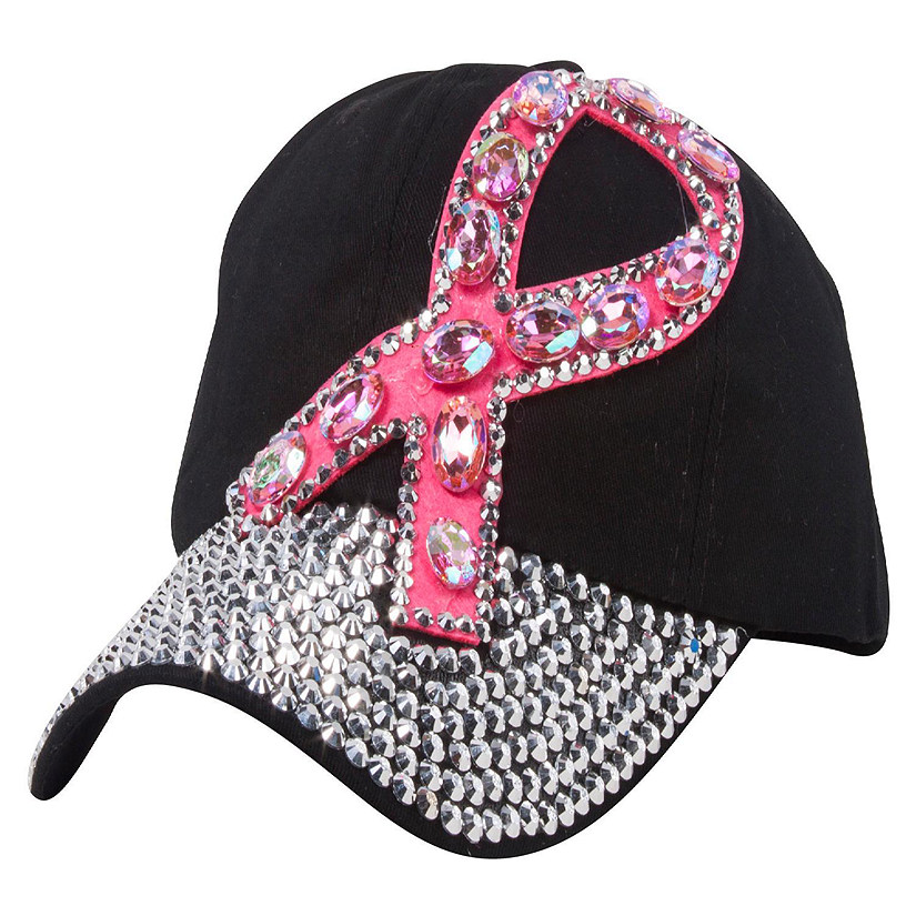 Top Headwear Breast Cancer Awareness Studded Pink Ribbon Baseball Cap Image