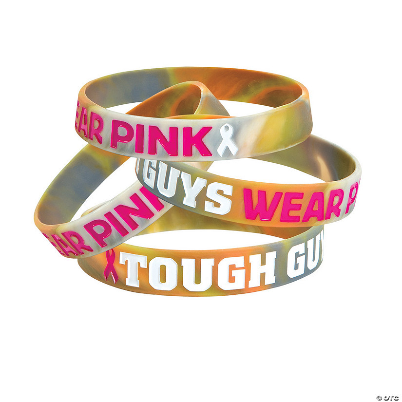 Tough Guys Camo Pink Ribbon Rubber Bracelets - 12 Pc. Image