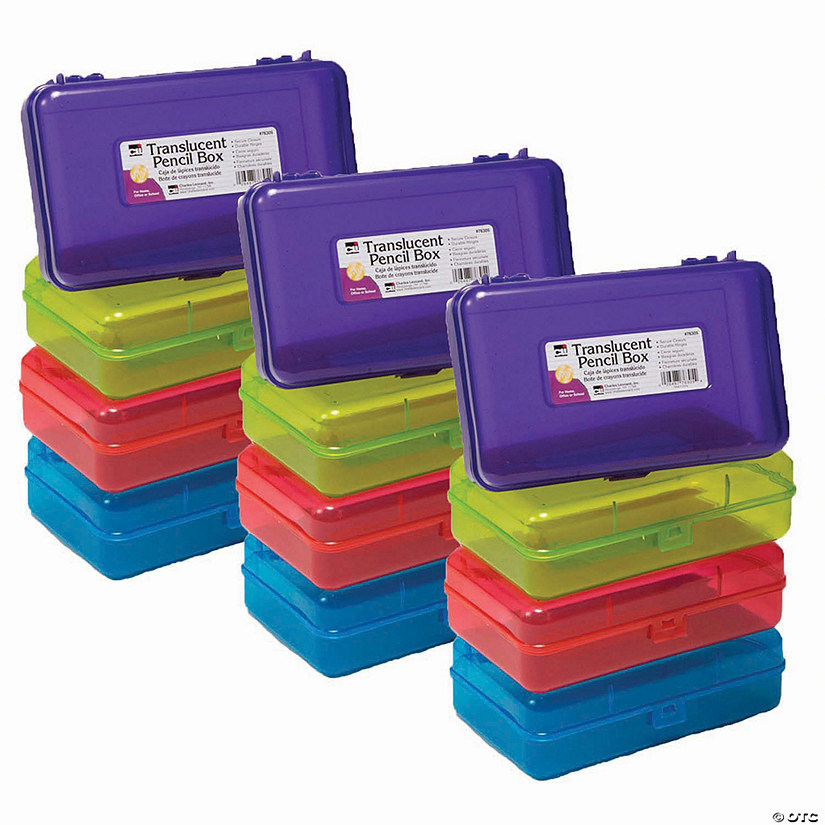 Translucent Pencil Boxes, Assorted Colors, Pack of 12 Image