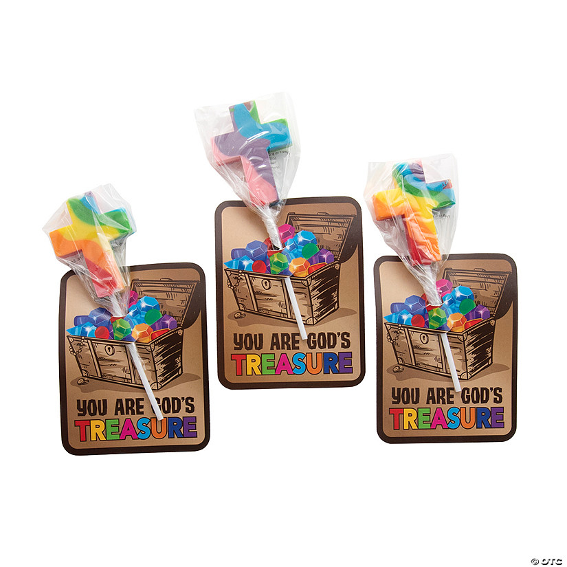 Treasure Hunt VBS Cross-Shaped Swirl Lollipops with Card - 12 Pc. Image