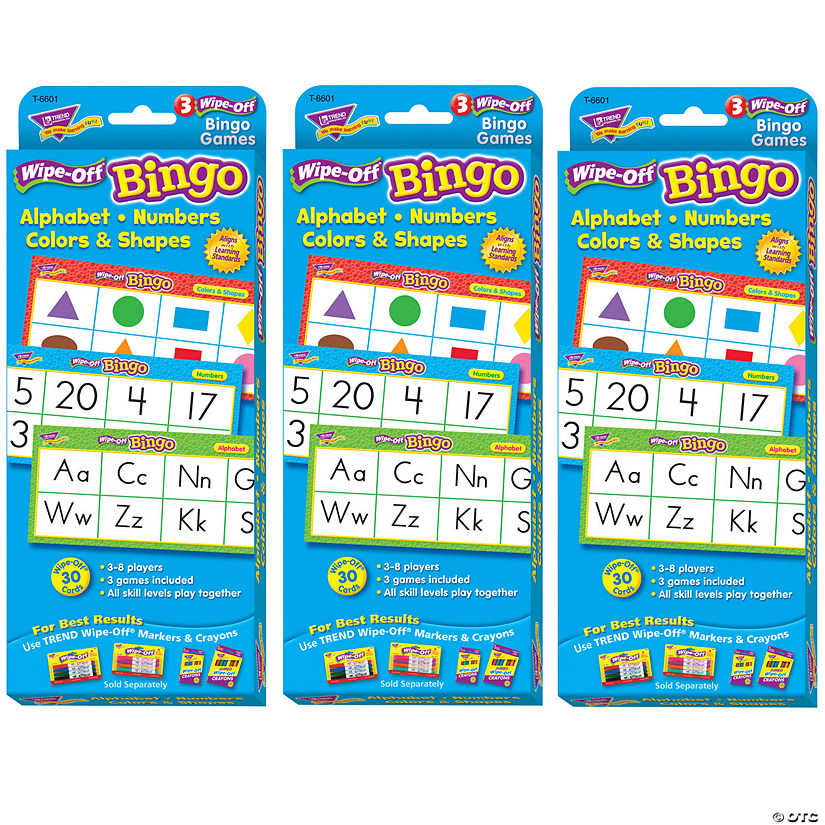 TREND Alphabets, Number, Shapes and Colors Wipe-Off Bingo Cards, 3 Packs Image
