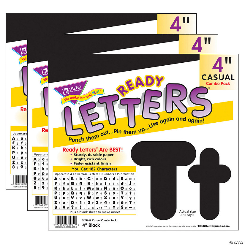 TREND Black 4-Inch Casual Uppercase/Lowercase Combo Pack Ready Letters, 182 Per Pack, 3 Packs Image