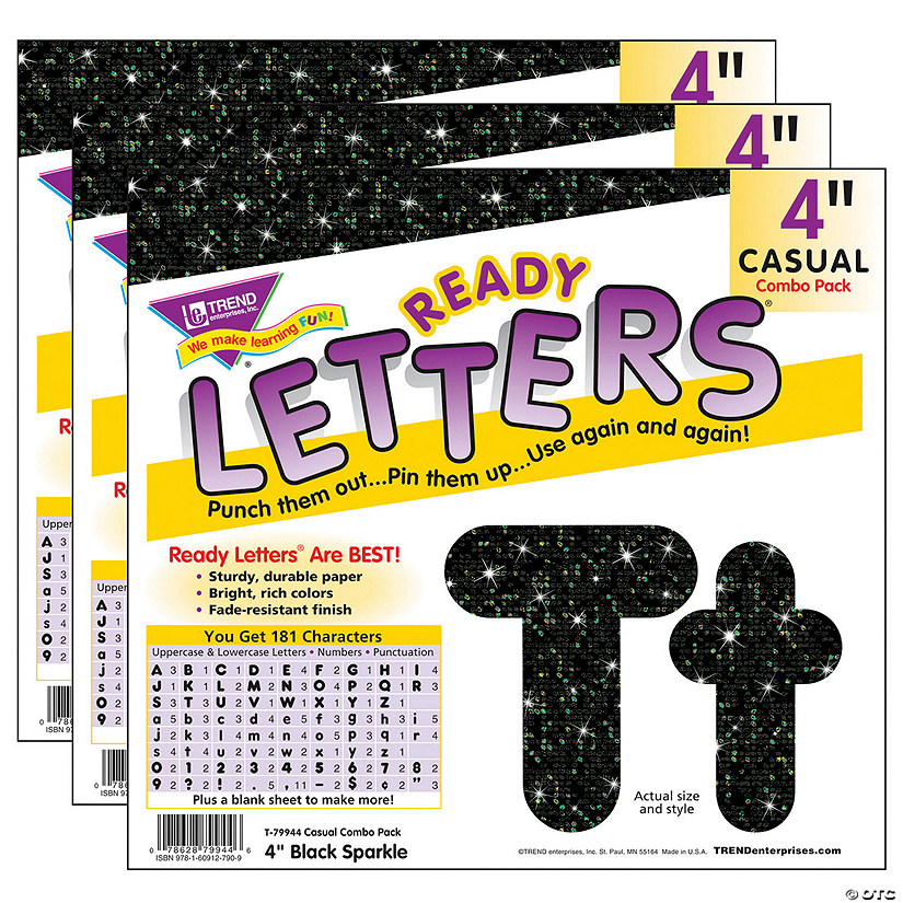 TREND Black Sparkle 4" Casual Combo Ready Letters, 3 Packs Image