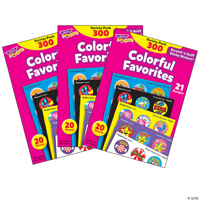TREND Colorful Favorites Stinky Stickers Variety Pack, 300 Per Pack, 3 Packs Image