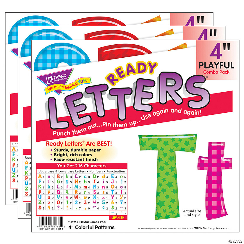 TREND Colorful Patterns 4" Play Combo Ready Letters, 3 Packs Image