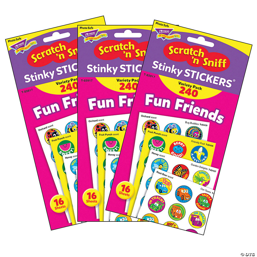TREND Fun Friends Stinky Stickers Variety Pack, 240 Per Pack, 3 Packs Image