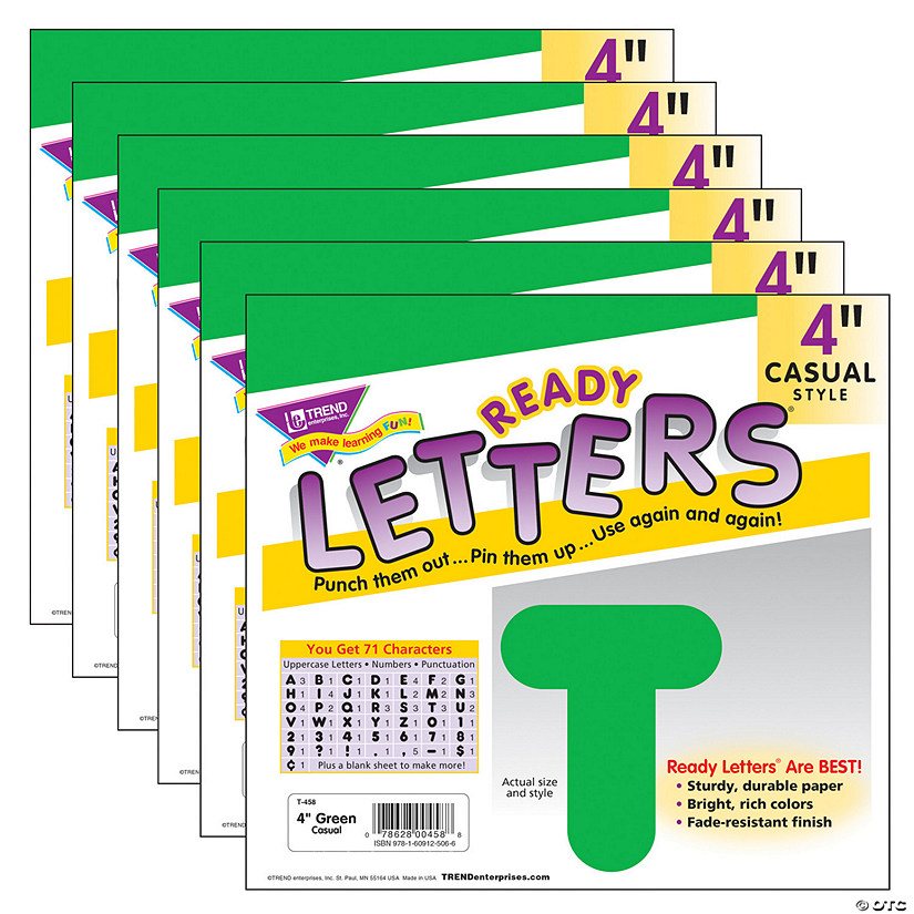 TREND Green 4" Casual Uppercase Ready Letters, 6 Packs Image