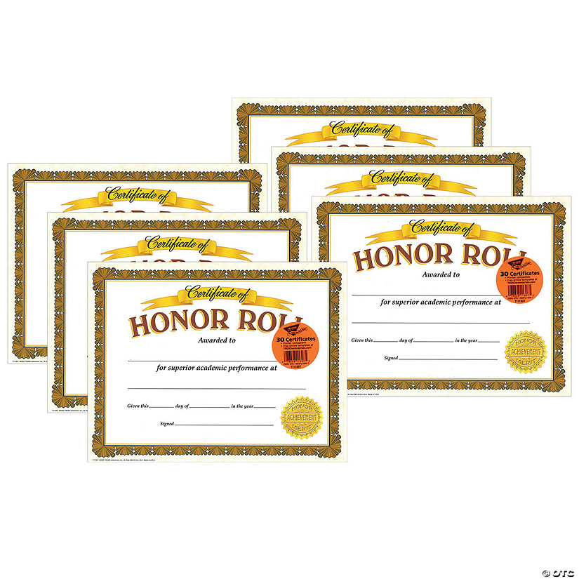 TREND Honor Roll Classic Certificates, 30 Per Pack, 6 Packs Image
