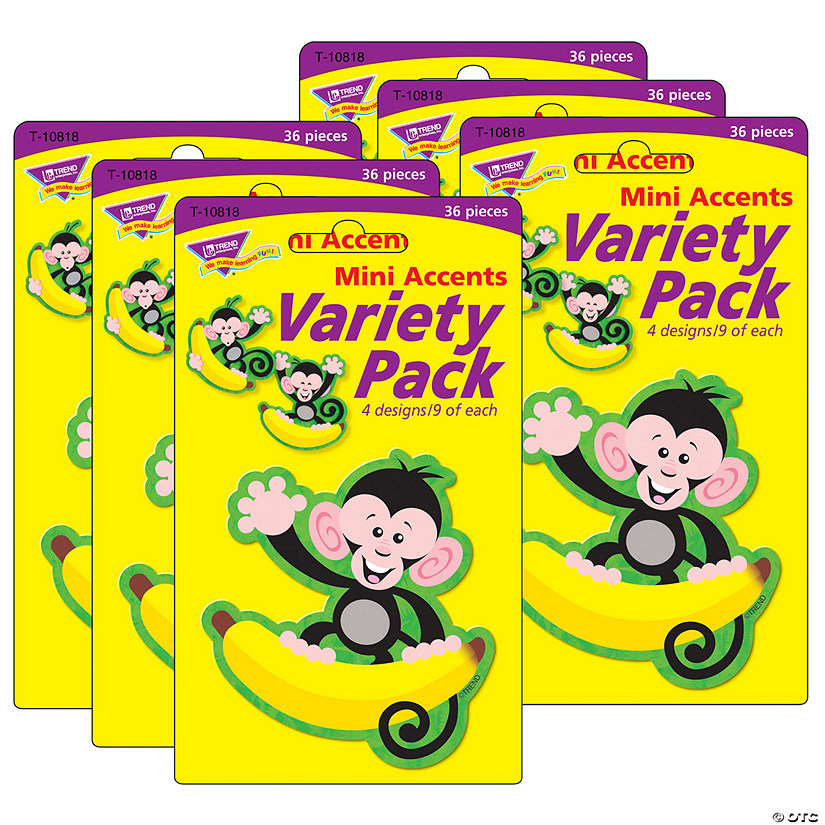 TREND Monkeys and Bananas Mini Accents Variety Pack, 36 Per Pack, 6 Packs Image