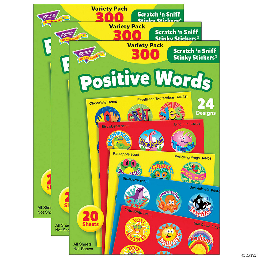 TREND Positive Words Stinky Stickers Variety Pack, 300 Per Pack, 3 Packs Image