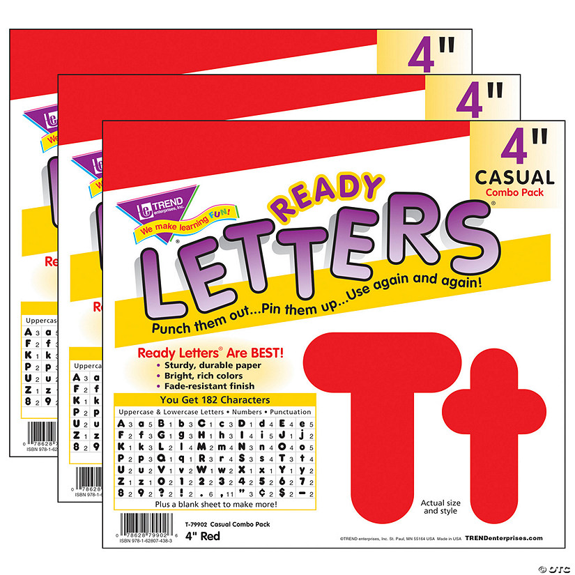 TREND Red 4-Inch Casual Uppercase/Lowercase Combo Pack Ready Letters, 182 Per Pack, 3 Packs Image