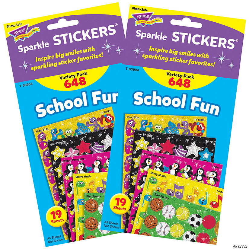 TREND School Fun Sparkle Stickers Variety Pack, 648 Per Pack, 2 Packs Image
