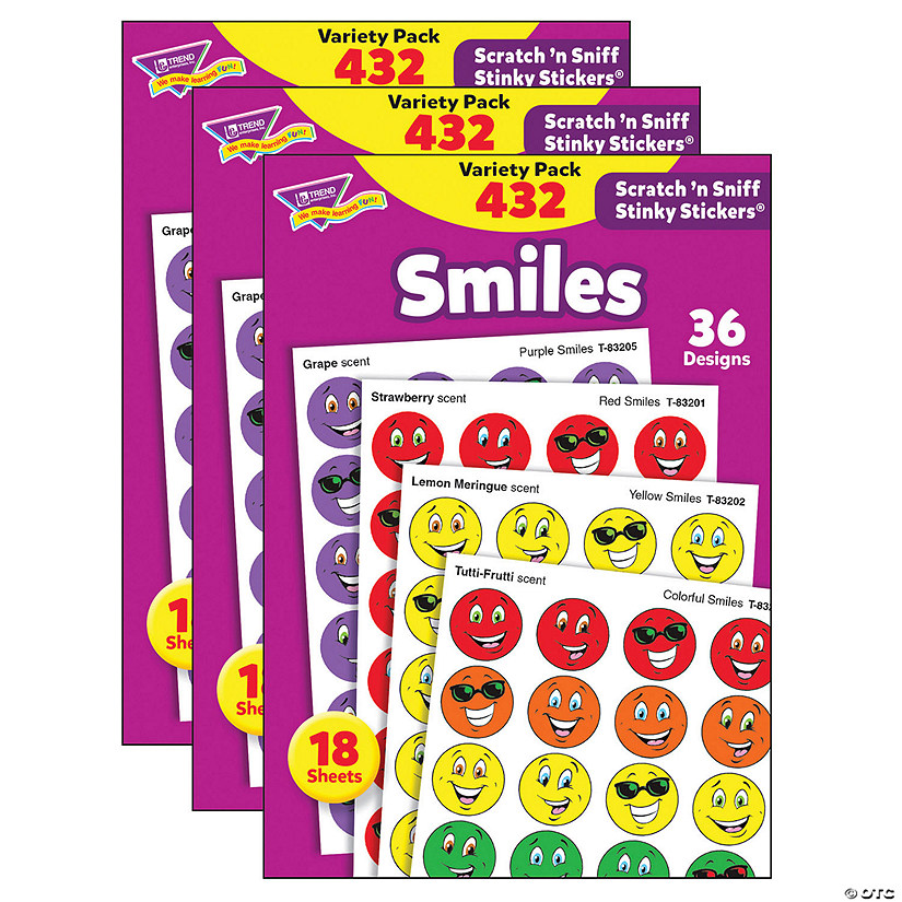 TREND Smiles Stinky Stickers Variety Pack, 432 Per Pack, 3 Packs Image