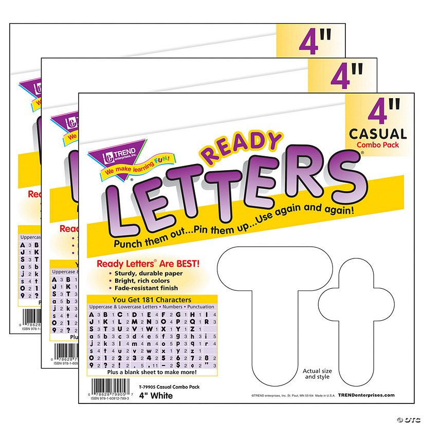 TREND White 4-Inch Casual Uppercase/Lowercase Combo Pack Ready Letters, 182 Per Pack, 3 Packs Image