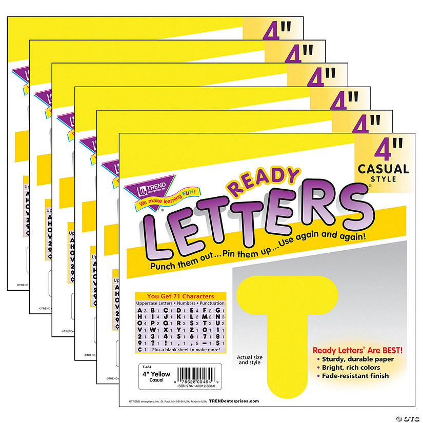 TREND Yellow 4" Casual Uppercase Ready Letters, 6 Packs Image