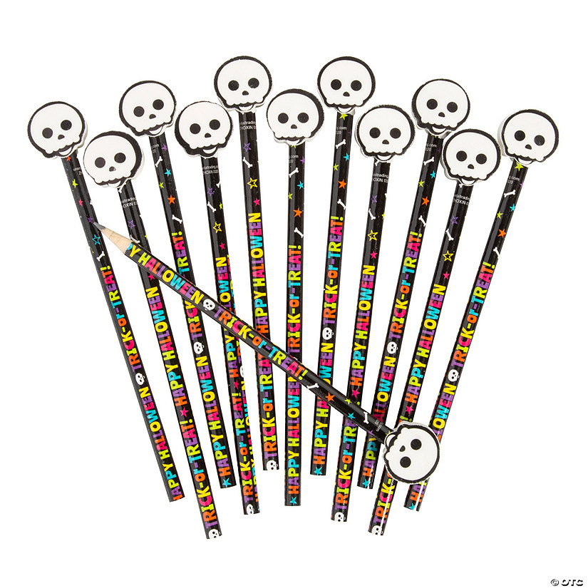 Trick-or-Treat Pencils with Skull Toppers - 12 Pc. Image