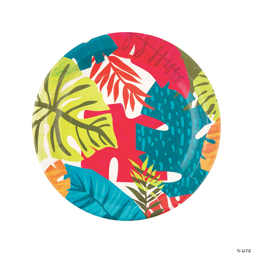 Tropical Party Bright Leaves Paper Dinner Plates - 8 Ct. Image