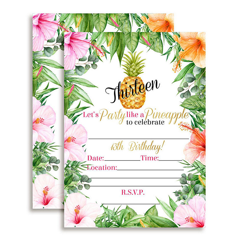 Tropical Pineapple 13th Birthday Invitations 40pc. by AmandaCreation Image
