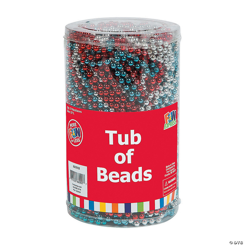 Tub of Red, Silver & Blue Beaded Necklaces Image