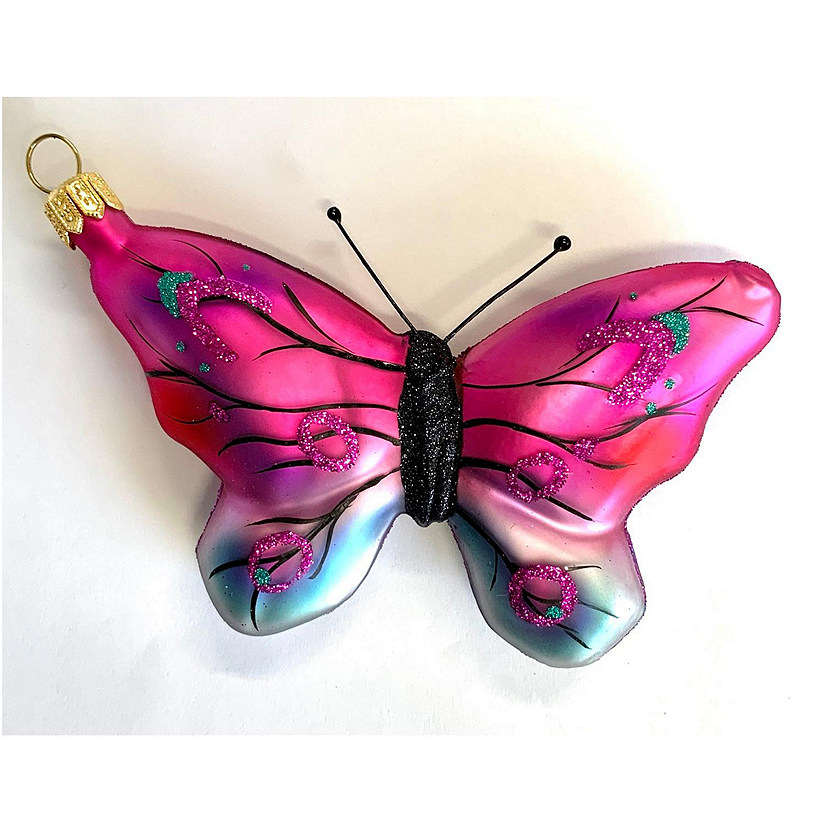 Turquoise and Purple Butterfly Insect Polish Glass Christmas Ornament Decoration Image