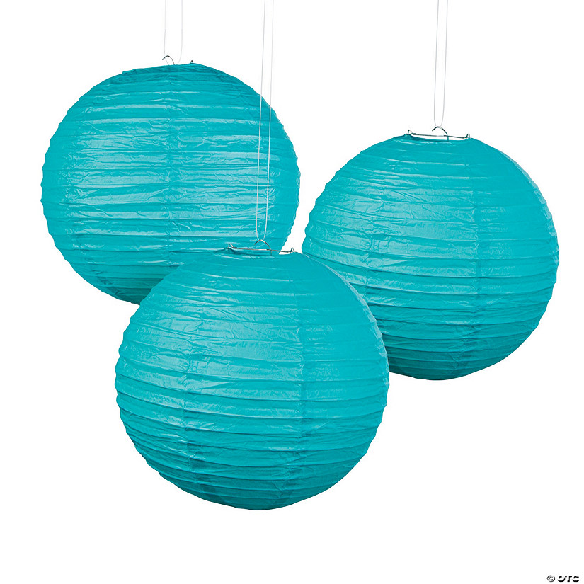 Turquoise Hanging Paper Lanterns - 6 Pc. Image