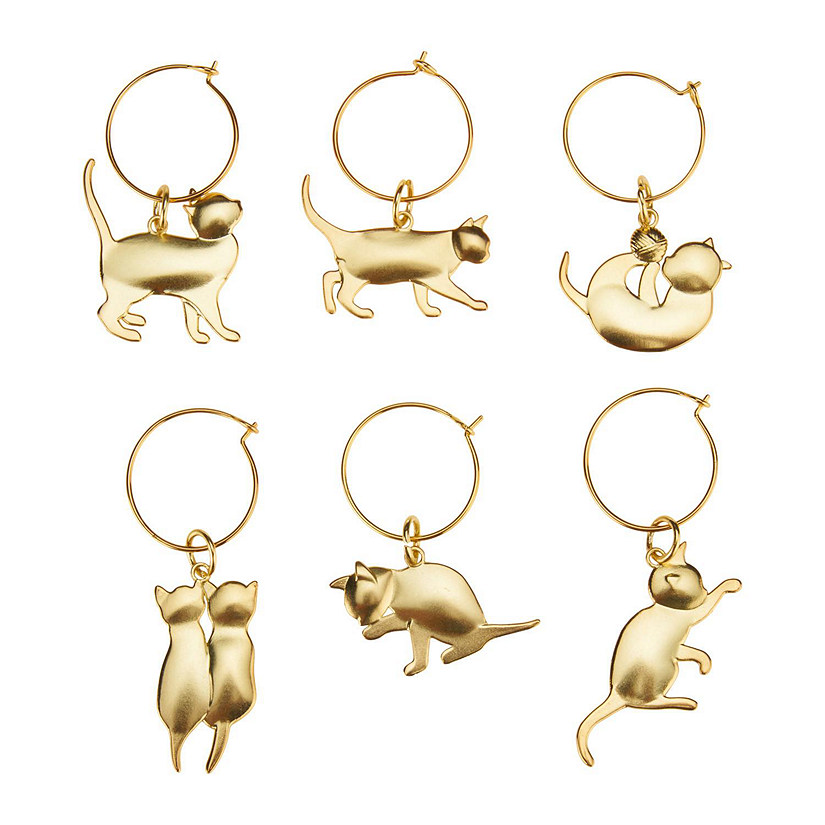Twine Gold Cat Wine Charms by Twine Living (Set of 6) Image