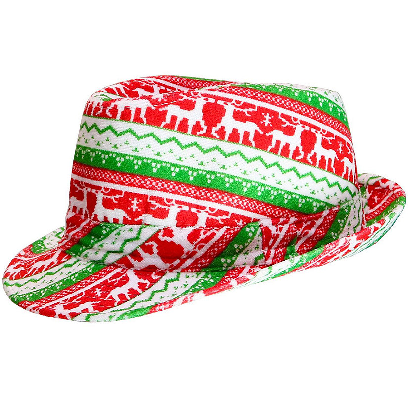 Ugly Sweater Fedora Hat - Funny Christmas Holiday Red and Green Ugly Sweater Party Hat for Adults and Kids Image
