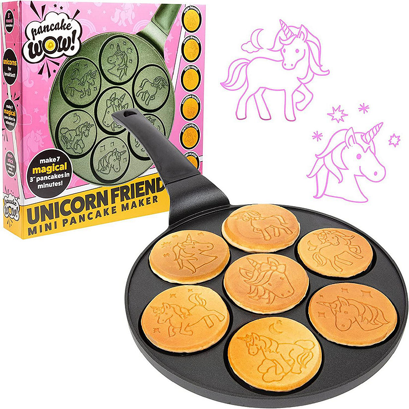 Unicorn Mini Pancake Pan - Make 7 Unique Flapjack Unicorns, Nonstick Pan Cake Maker Griddle for Breakfast Fun & Easy Cleanup, Magical Birthday Treat or Gift for Image