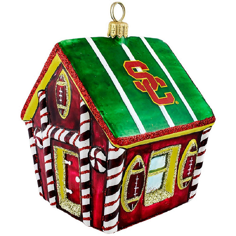 USC Trojans Gingerbread House Polish Glass Christmas Ornament Image