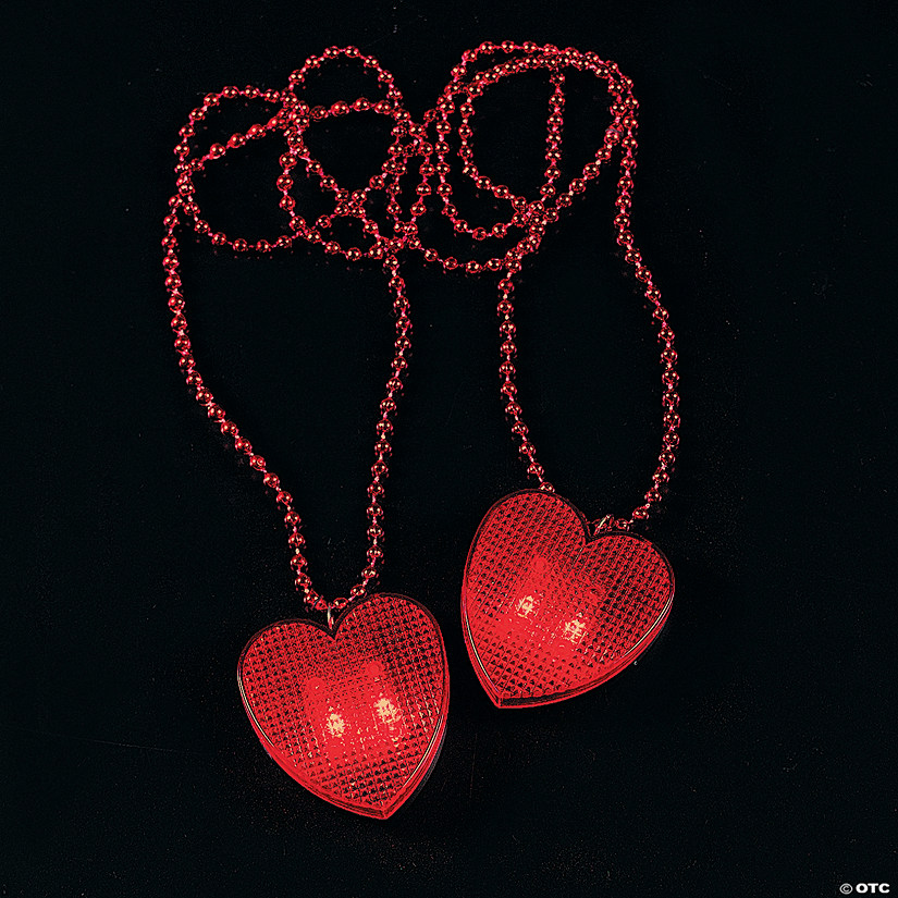 Valentine Bead Necklaces with Light-Up Heart - 12 Pc. Image