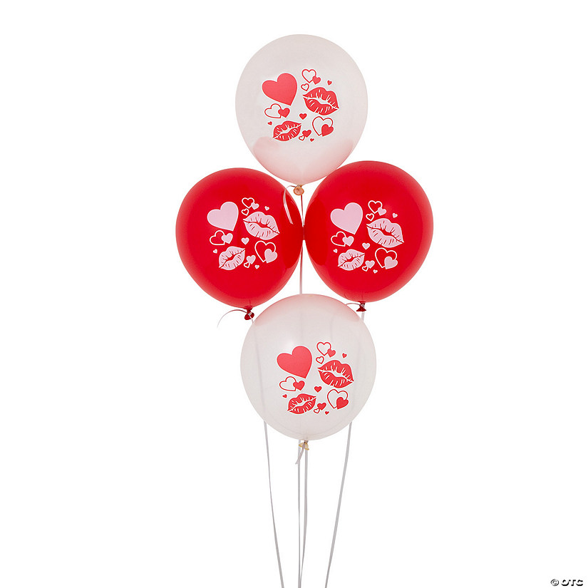 Valentine Heart & Lips Print 11" Latex Balloons - 24 Pc. Image