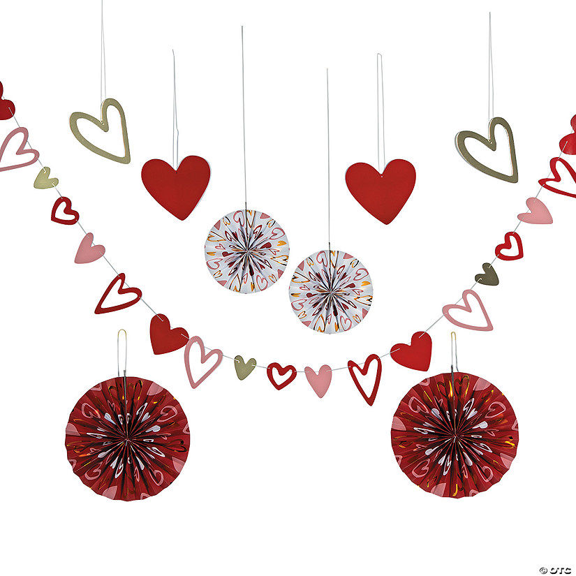 Valentine Hearts Hanging Decorating Kit &#8211; 9 Pc. Image